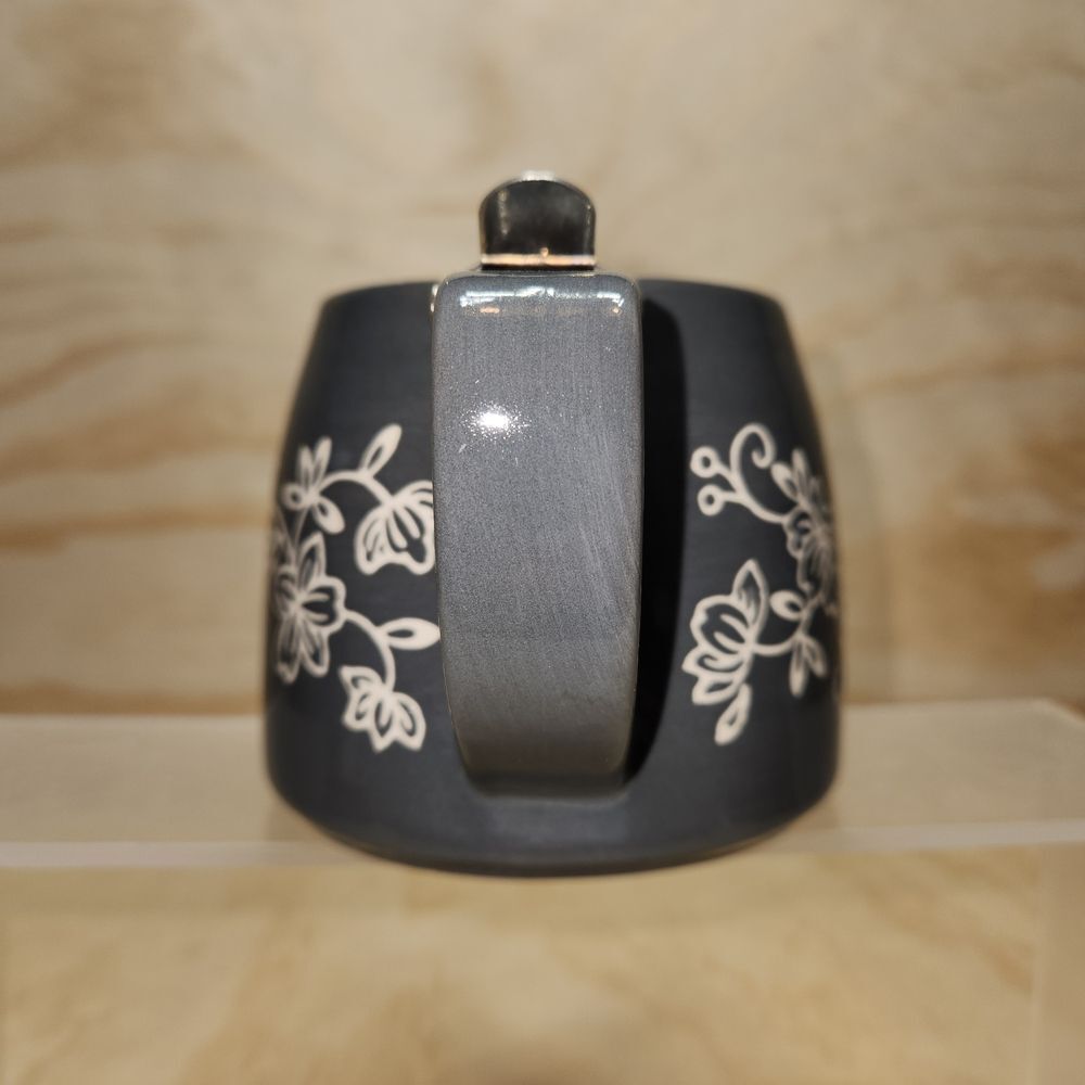 Temp-Tations by Tara Slate Blue Gray Floral Lace Teapot 18 oz Ceramic Beverage - Picture 2 of 10